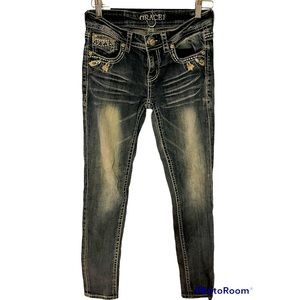 Grace In LA Embellished Bling Blue Jeans Southwestern feather